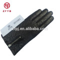 women fashion black zipper leather gloves